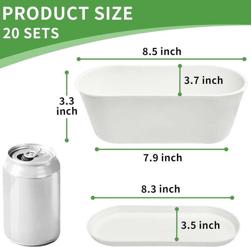 Torfican 20 Set Window Herb Planter Box Rectangular,8.5x3.5 Inch White Plastic Planters with Multiple Drainage Holes and Trays,Indoor Succulent Cactus Mint Flower Pot for Windowsill,Garden Balcony - Image 2